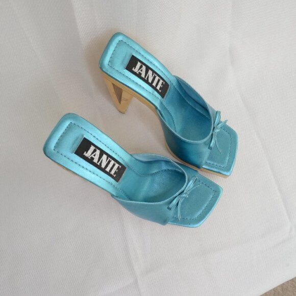 Y2K Platform Wooden Clog Shoes Satin Blue Sz 7 - Picture 6 of 10